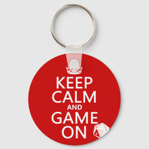 Keep Calm and Game On - dice - all colours Key Ring