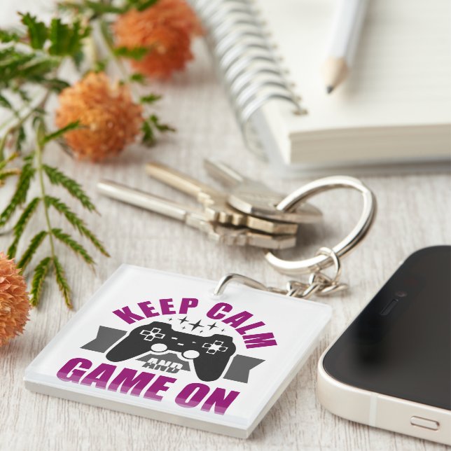 Keep calm and game on gaming  key ring (Front Right)