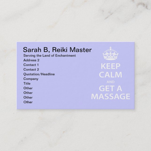 Keep Calm and Get a Massage Appointment Card (Front)