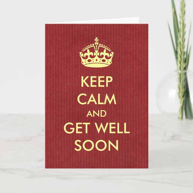 Keep Calm and Get Well Soon Red Kraft Paper Card (Front)