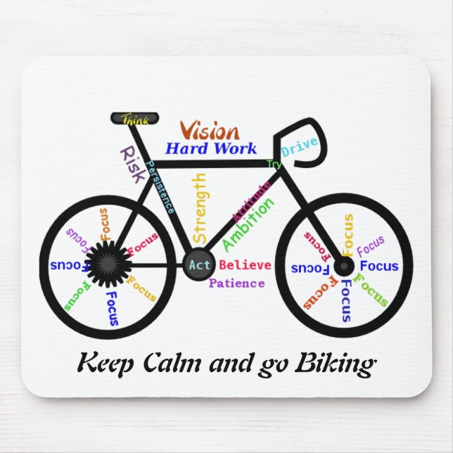 Keep Calm and go Biking, with Motivational Words Mouse Pad (Front)