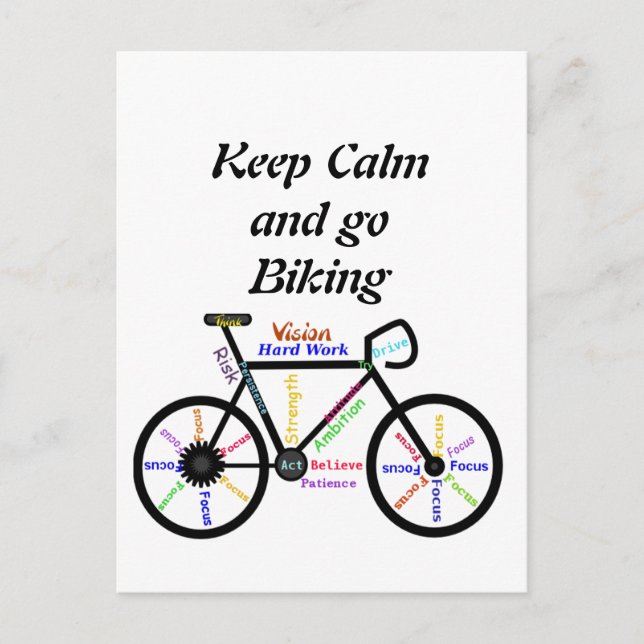 Keep Calm and go Biking, with Motivational Words Postcard (Front)