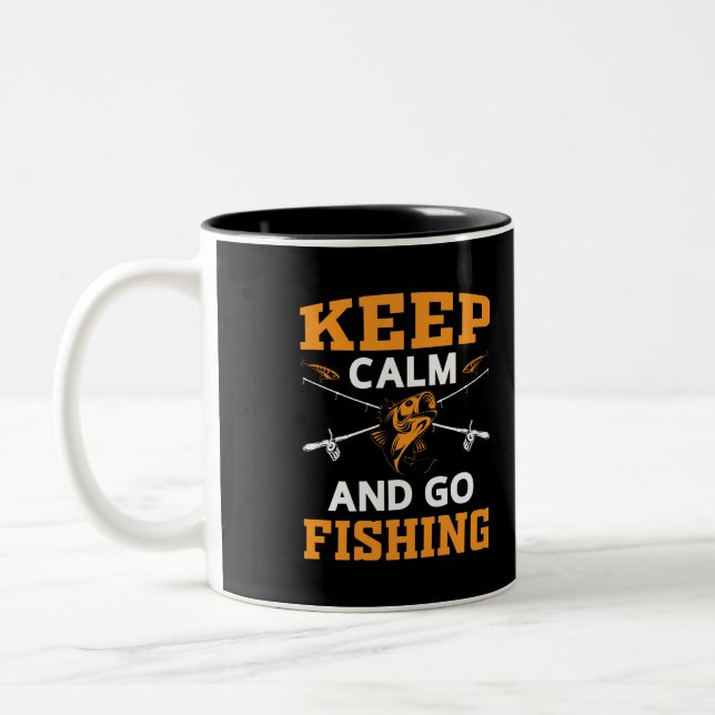 Keep Calm And Go Fishing Two-Tone Coffee Mug (Left)