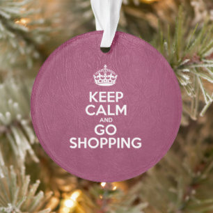Keep Calm and Go Shopping, Pink Leather, Crown Ornament
