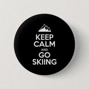 Keep calm and go skiing funny skier 6 cm round badge
