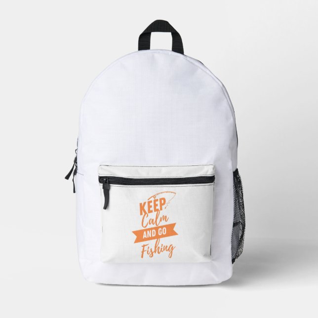 keep calm and go to fishing printed backpack (Front)