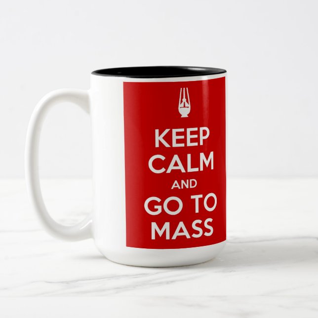 Keep Calm and Go to Mass Two-Tone Coffee Mug (Left)