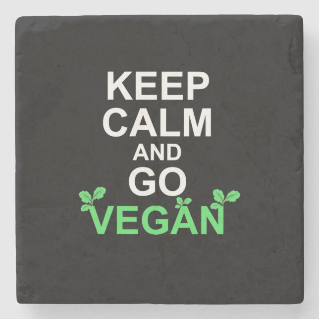 Keep Calm And Go Vegan Stone Coaster (Front)