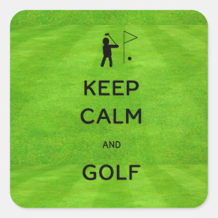 Keep Calm and Golf with Putting Green Flag Square Sticker
