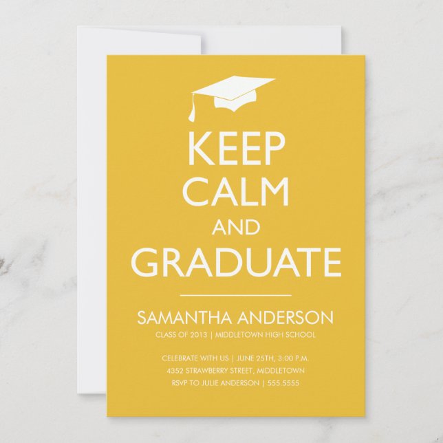 Keep Calm and Graduate Invitation - Gold (Front)