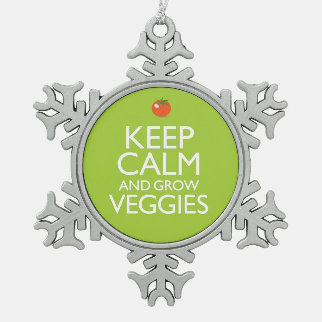 Keep Calm and Grow Veggies Snowflake Pewter Christmas Ornament (Front)