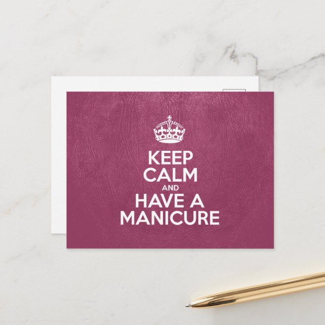 Keep Calm and Have a Manicure, Pink Leather, Crown Postcard (Front/Back In Situ)