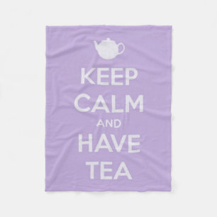 Keep Calm and Have Tea Lavender and White Fleece Blanket