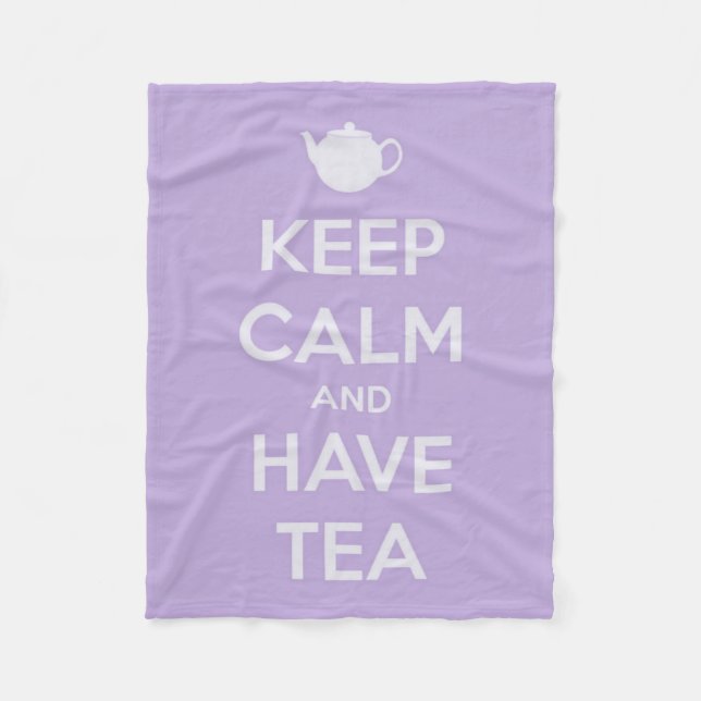Keep Calm and Have Tea Lavender and White Fleece Blanket (Front)