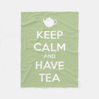 Keep Calm and Have Tea Sage Green and White Fleece Blanket