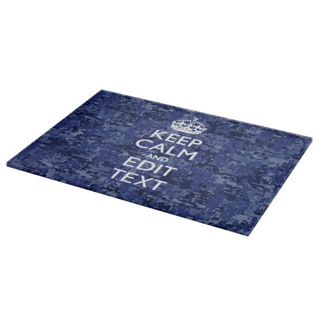 Keep Calm And Have Your Text Navy Digital Camo Cutting Board (Corner)