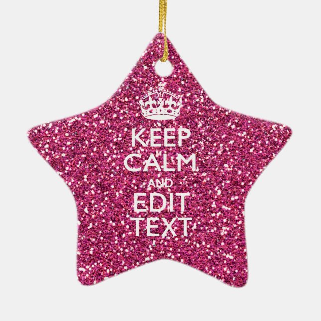 Keep Calm and Have Your Text on Pink Rose Ceramic Ornament (Back)