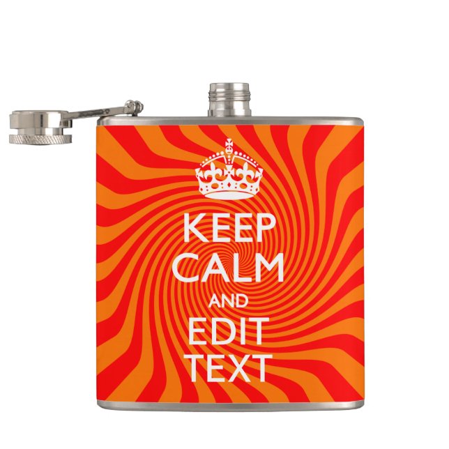 Keep Calm And Have Your Text Orange Swirl Hip Flask (Opened)