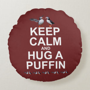 Keep Calm and Hug a Puffin Pillow (Burgundy)