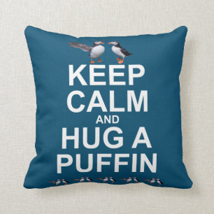 Keep Calm and Hug a Puffin Pillow (Dark Colours)