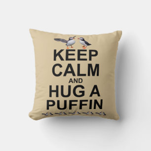 Keep Calm and Hug a Puffin Pillow (Gold)