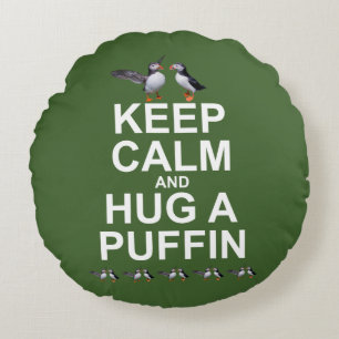 Keep Calm and Hug a Puffin Pillow (Green)