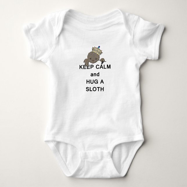 Keep Calm and Hug a Sloth with Crown Meme T-Shirt (Front)