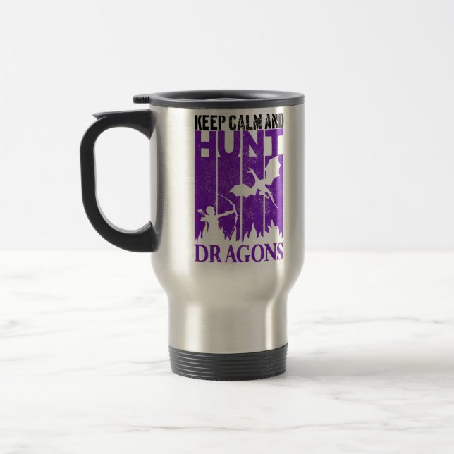 Keep Calm And Hunt Dragons Archer Geeky Retro Travel Mug (Left)