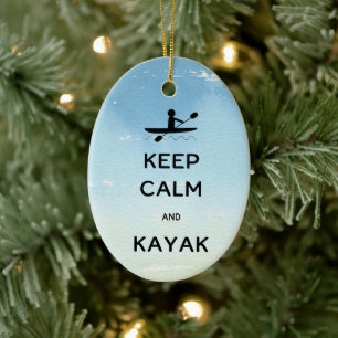 Keep Calm and Kayak with Name Date Ceramic Ornament