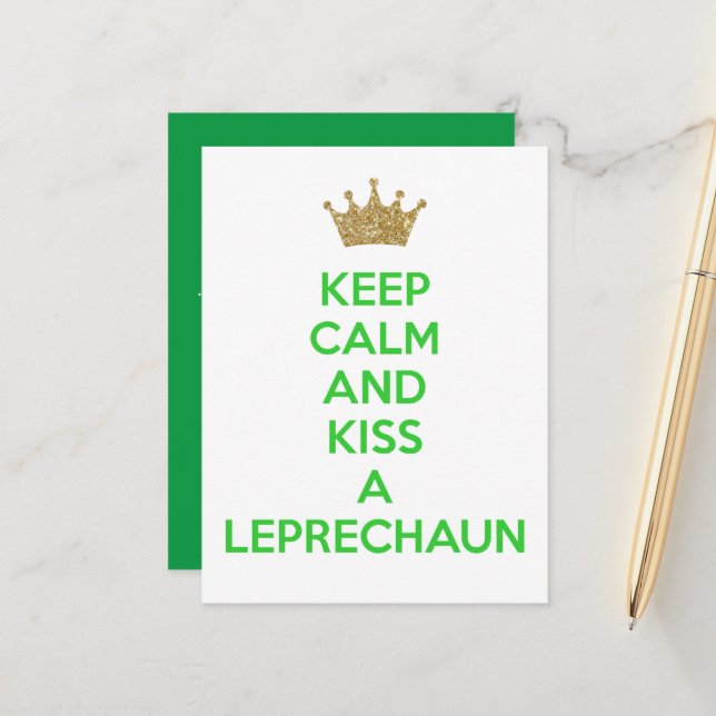Keep Calm And Kiss A Leprechaun Celebration Party Announcement Postcard (Front/Back In Situ)