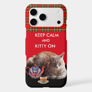 KEEP CALM AND KITTY ON ,RED TARTAN CAT TEA PARTY