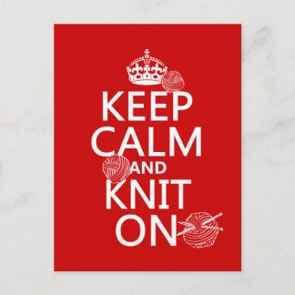 Keep Calm and Knit On - all colours Postcard