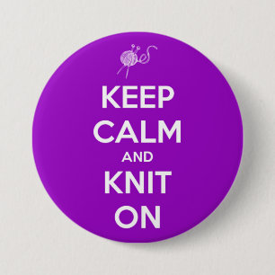 Keep Calm and Knit On Fuschia Button