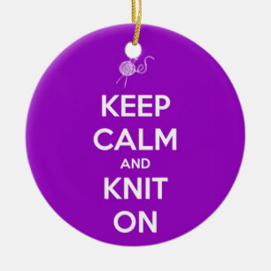 Keep Calm and Knit On Fuschia Ceramic Tree Decoration