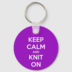 Keep Calm and Knit On Fuschia Key Ring