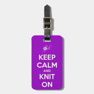 Keep Calm and Knit On Fuschia Luggage Tag