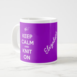 Keep Calm and Knit On Fuschia Personalised Mug