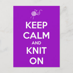 Keep Calm and Knit On Fuschia Postcard