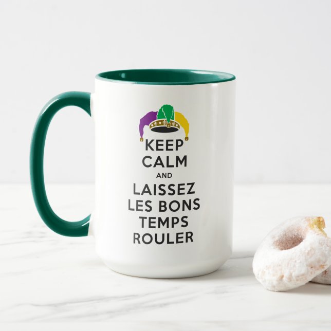 KEEP CALM and LAISSEZ LES BONS TEMPS ROULER Mug (With Donut)