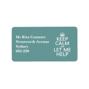 Keep Calm and Let Me Help (customisable colours) Label