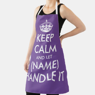 Keep calm and let (name) handle it purple kitchen apron