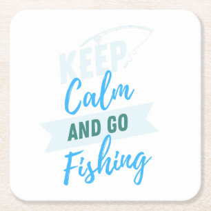 Keep Calm And Let's Go Fishing Design, Fishing Square Paper Coaster