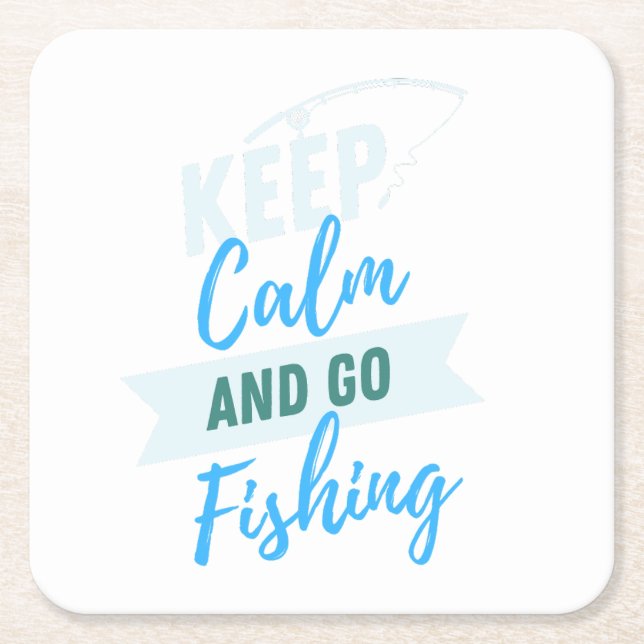 Keep Calm And Let's Go Fishing Design, Fishing  Square Paper Coaster (Front)