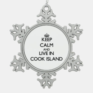 Keep Calm and Live In Cook Island Snowflake Pewter Christmas Ornament