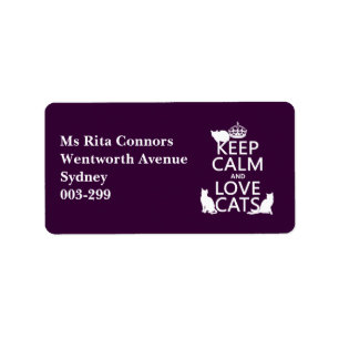 Keep Calm and Love Cats (in any colour) Label