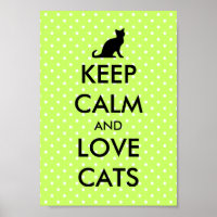 Keep calm and love cats poster | green polka dots