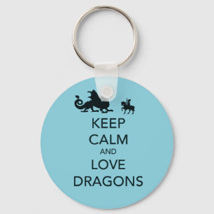 Keep Calm and Love Dragons Unique Print on Blue Key Ring