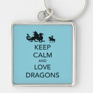 Keep Calm and Love Dragons Unique Print on Blue Key Ring