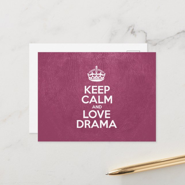Keep Calm and Love Drama - Pink Leather Postcard (Front/Back In Situ)