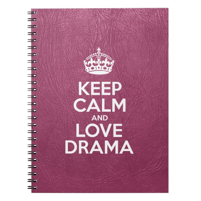 Keep Calm and Love Drama, Pink Leather, Typography Notebook (Front)